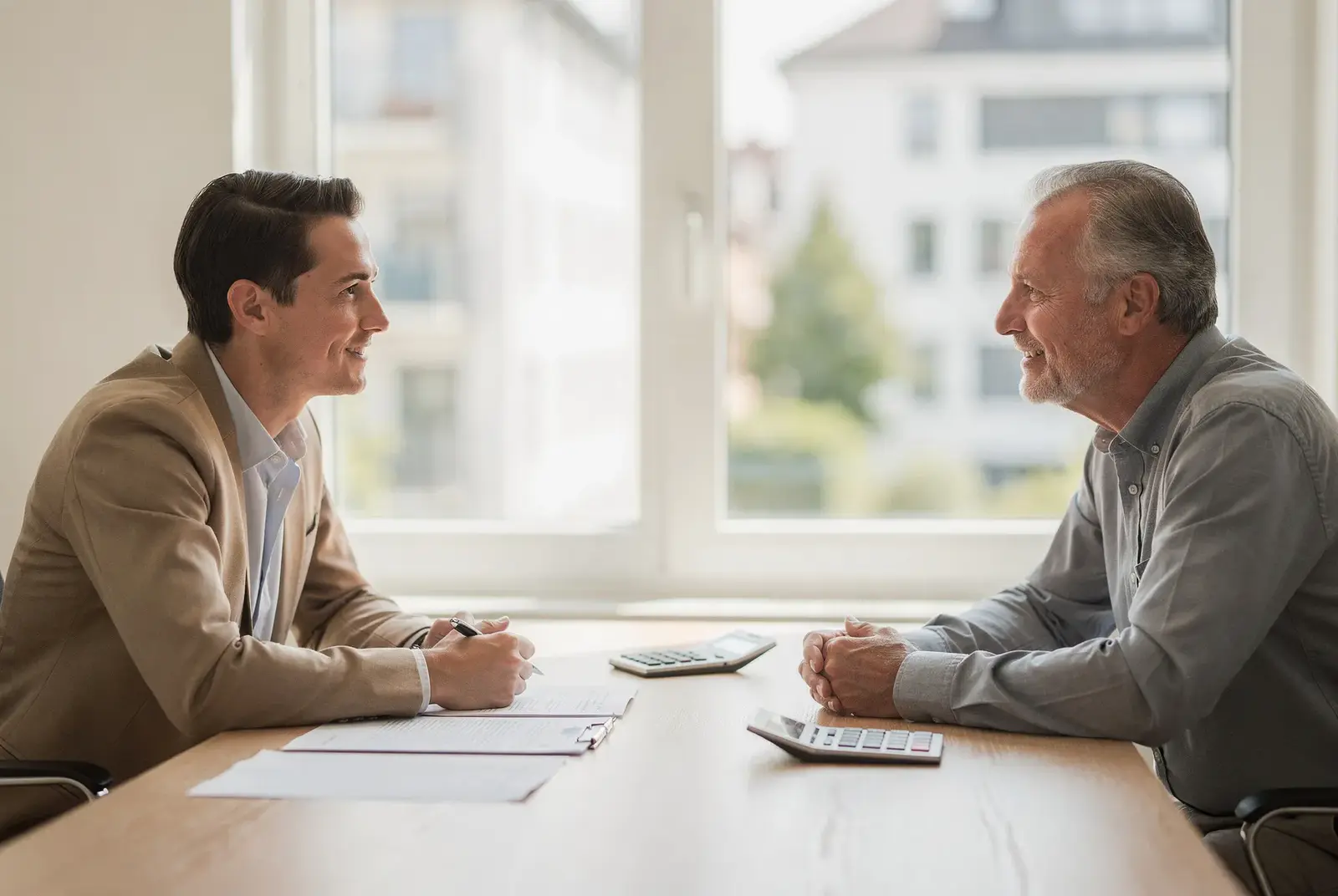 Eine Unternehmerin und ein Caritiva-Berater besprechen ein Sponsoring-Angebot.